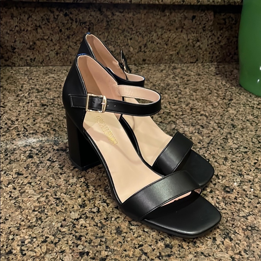 Black Chunky Heel Sandals